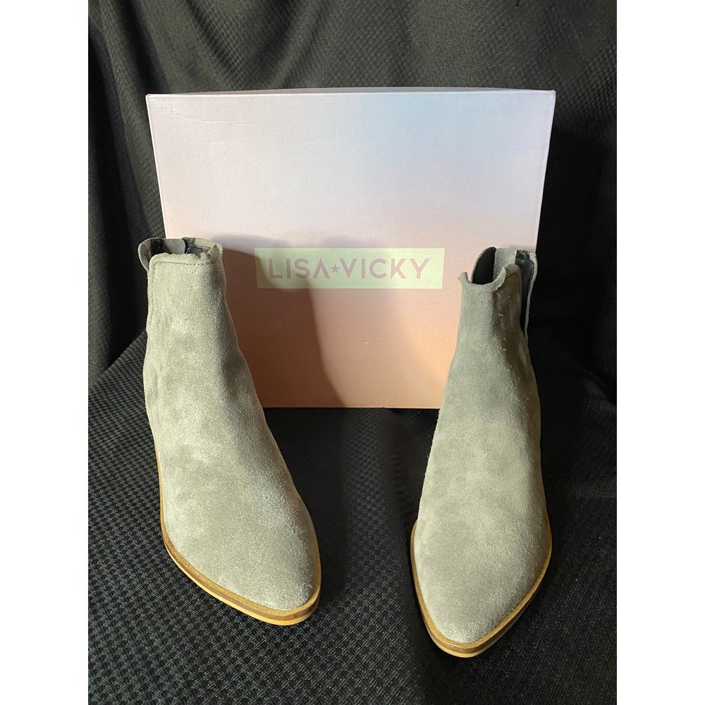 Lisa Vicky Noblex-V Stone Split Suede Ankle Boots Grey Pointed Toe Size 8.5 NEW - Picture 2 of 11